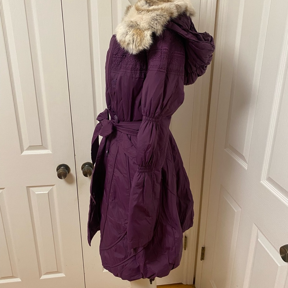 Women's Purple Fur-Trimmed Coat - Picture 8 of 13